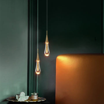 Double-head Golden Powder Glass Pendant Lights Creative Raindrop Led Pendant Lamp For Bedroom Washroom Gold/Black Luminaires