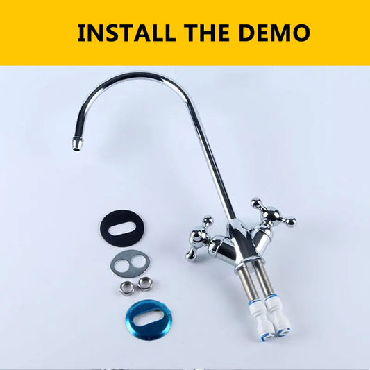 Reverse Osmosis RO Drinking Water Filter Faucet Zinc Alloy 1/4" Double Handle Core Gooseneck Water Purifier Faucet