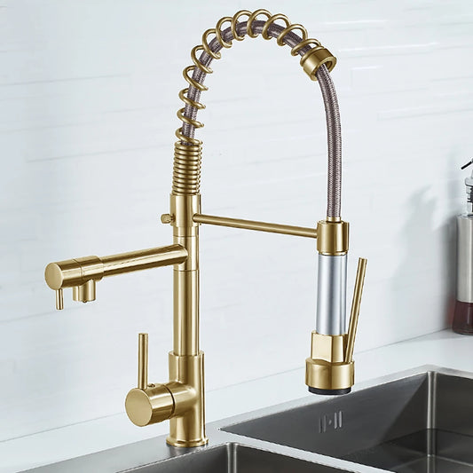 DQOK Black Brushed Spring Pull Down Kitchen Sink Faucet Hot & Cold Water Mixer Crane Tap with Dual Spout Deck Mounted