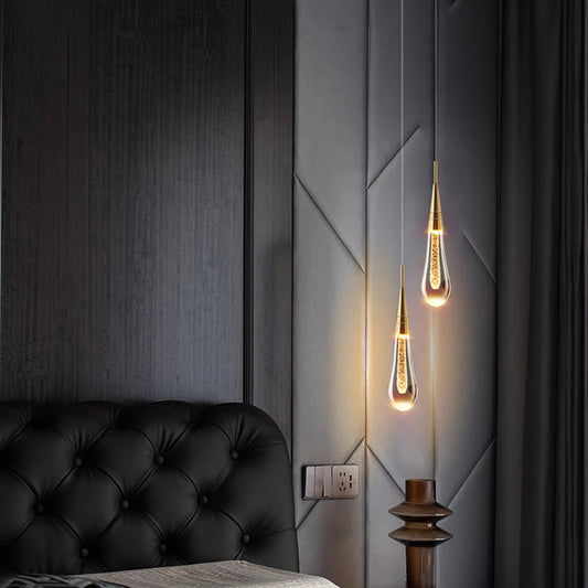 Double-head Golden Powder Glass Pendant Lights Creative Raindrop Led Pendant Lamp For Bedroom Washroom Gold/Black Luminaires